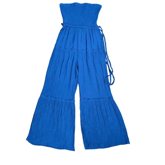 Love Tree Womens Size M Strapless Royal Blue Jumpsuit Wide Leg Boho Casual Party - Picture 2 of 11